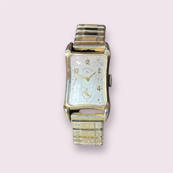 Vintage Lord Elgin 14K Gold Filled Curved/Domed Crystal Men's Watch - Picture 1 of 5